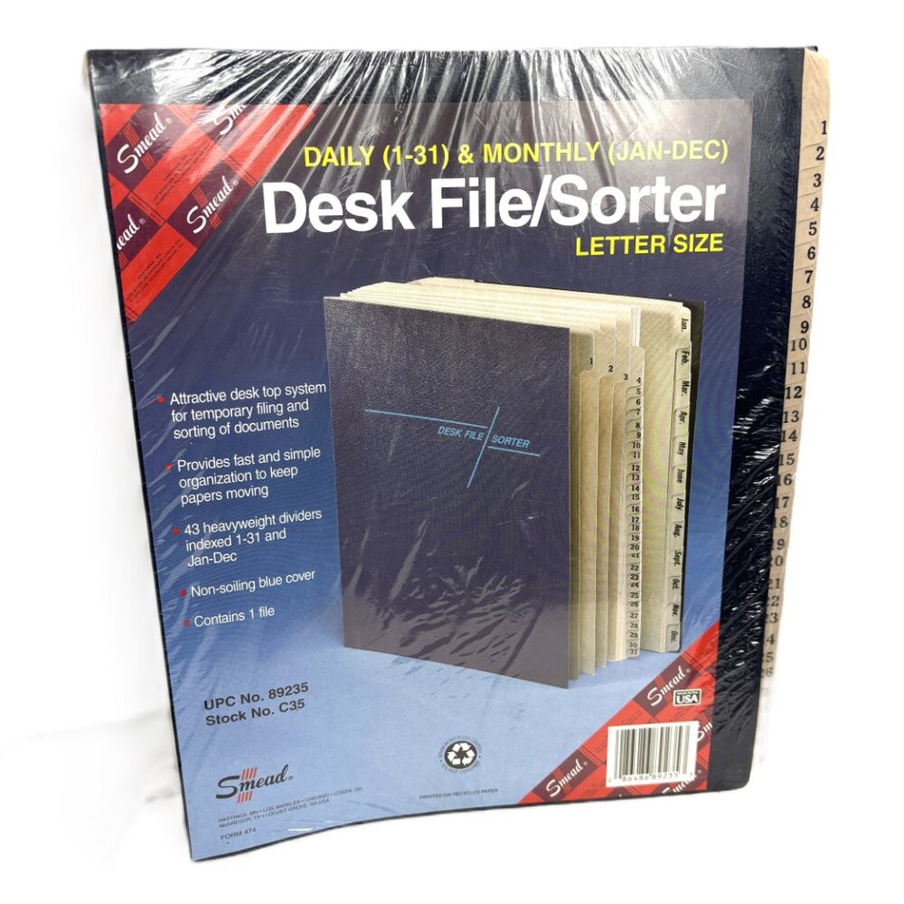 Smead Desk File Sorter Daily (1-31) + Monthly (Jan-Dec) Letter Size  #89235 NWT